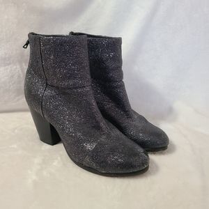 RAG & BONE Newbury pewter metallic crackle leather booties ankle boots size 37.5